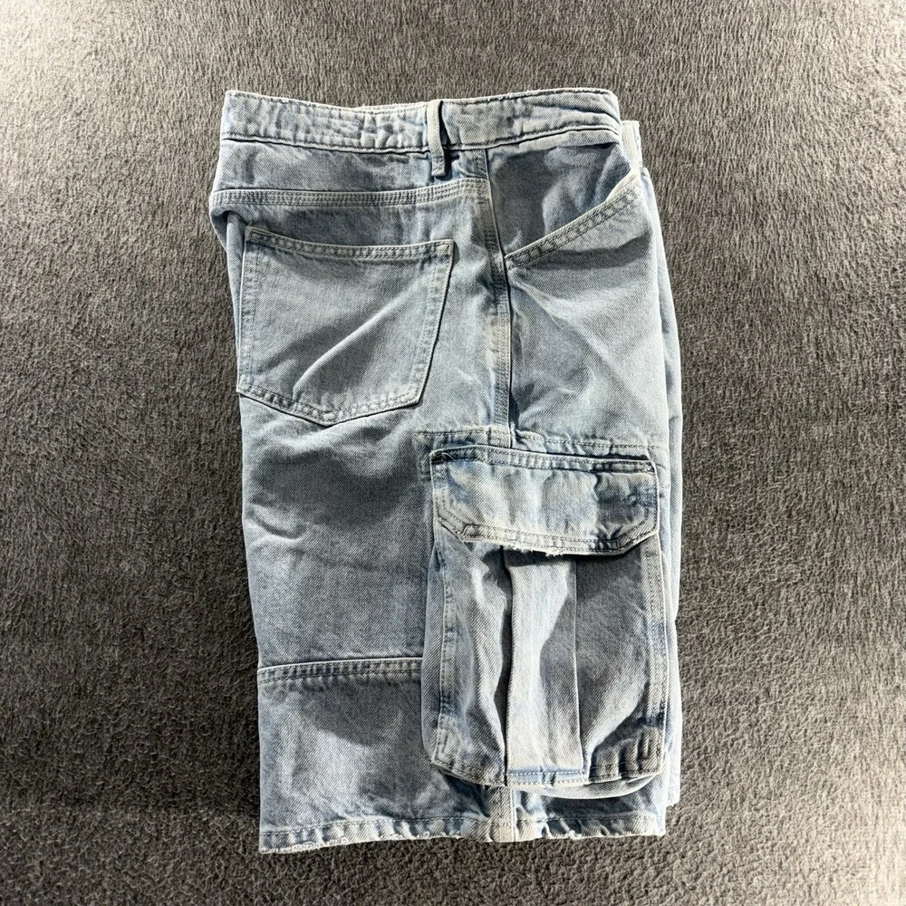 Zara Denim Cargo Shorts Size 31 Baggy Hip Hop Skater Jeans Light wash